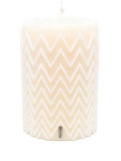 Missoni Zigzag-embossed Candle In Weiss
