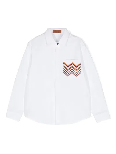 Missoni Kids' Zigzag-embroidered Cotton Shirt In White
