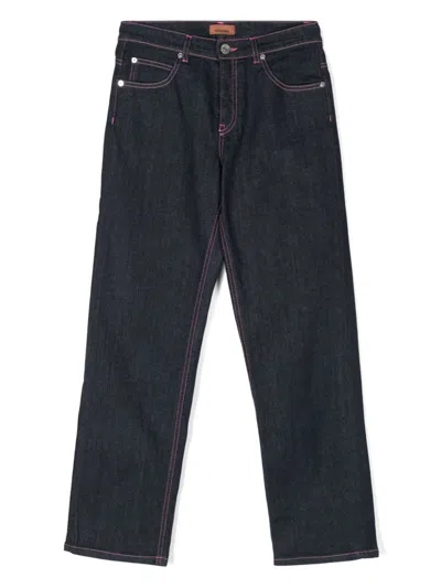 Missoni Kids' Dark Blue Jeans With Logo And Zigzag Pattern
