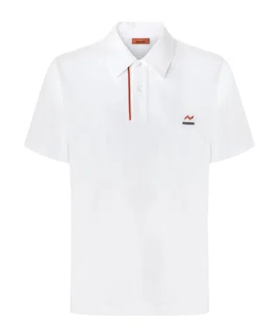 Missoni Zigzag Embroidery And Contrasting Detail Piqué Polo Shirt In White
