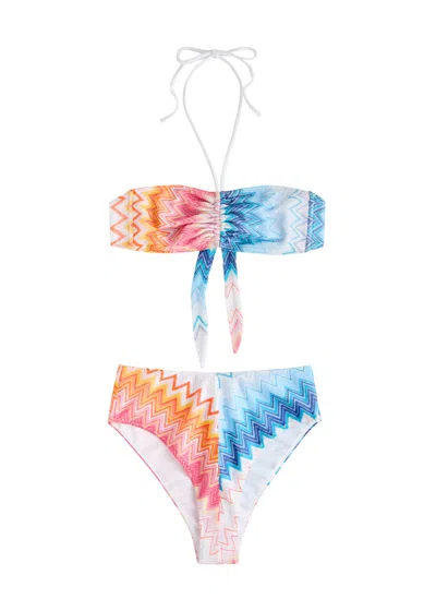 Missoni Zigzag Fine-knit Bikini In Blue