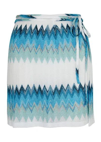 Missoni Zigzag Fine-knit Mini Wrap Skirt In Blue