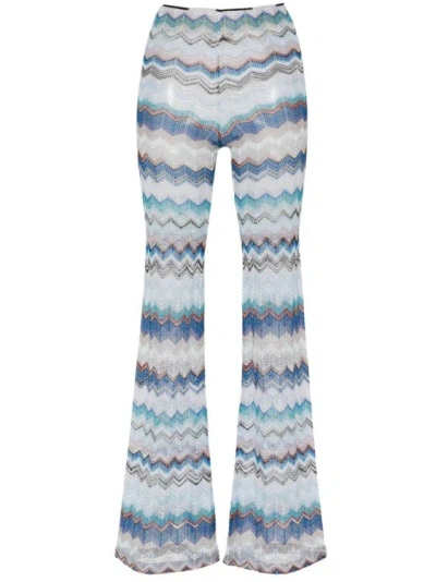 Missoni Chevron Crochet Flared Pants In Blue
