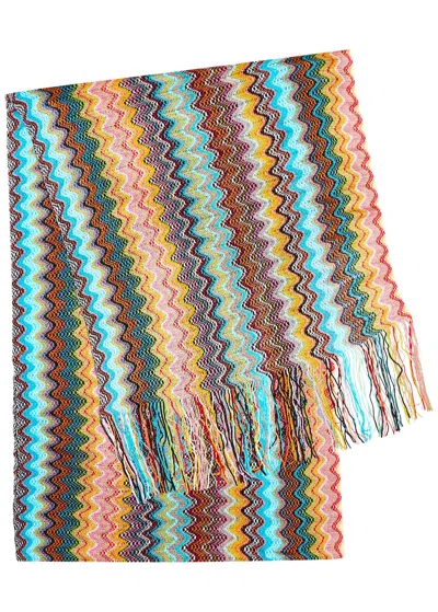 Missoni Zigzag Fringed Fine-knit Scarf In Multi 04