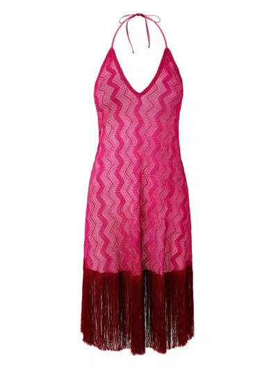 Missoni Zigzag Fringed Midi Dress In Pink