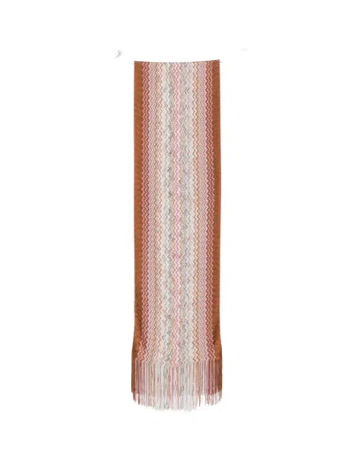 Missoni Zigzag Fringed Scarf In Brown