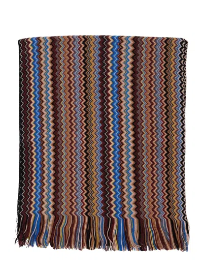 Missoni Zigzag Fringed Scarf In Brown