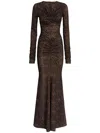 Missoni Chevron Long-sleeve Ruched Maxi Dress In Brown