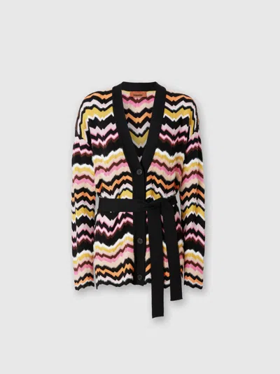 Missoni Zigzag Greek Pattern Cardigan And Belt In Multicoloured