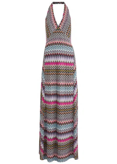 Missoni Zigzag Halterneck Fine-knit Maxi Dress In Multicoloured