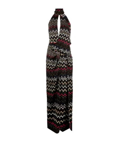 Missoni Zigzag Halterneck Maxi Dress In Black