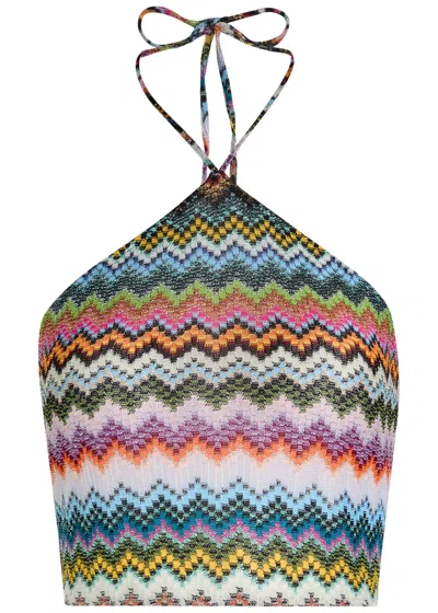 Missoni Zigzag Halterneck Metallic-knit Top In Multi