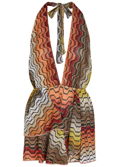 Missoni Zigzag Halterneck Metallic-knit Cover-up Top In Multi