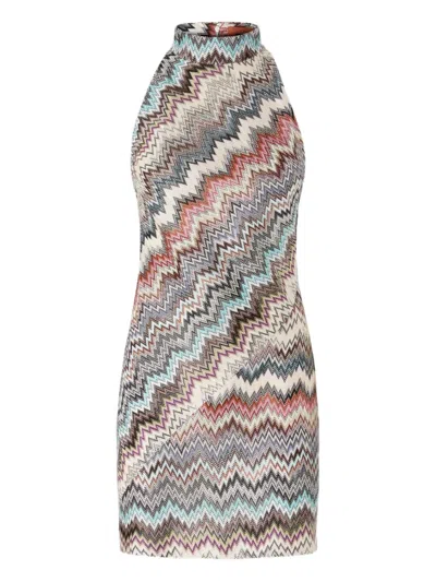Missoni Zigzag Halterneck Mini Dress In Multi
