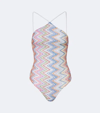 Missoni Zigzag Halterneck Swimsuit In Multi