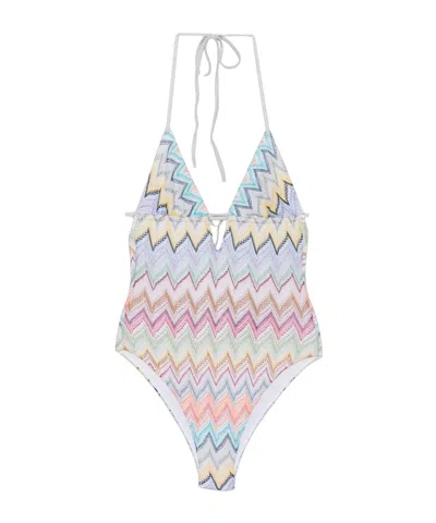 Missoni Zigzag Halterneck Swimsuit In Multicolor