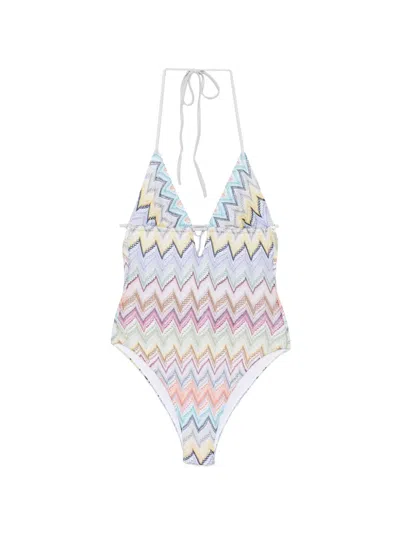 Missoni Zigzag Halterneck Swimsuit In Multi
