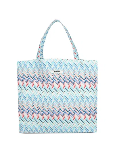 Missoni Kids' Zigzag Handle Tote In Blue