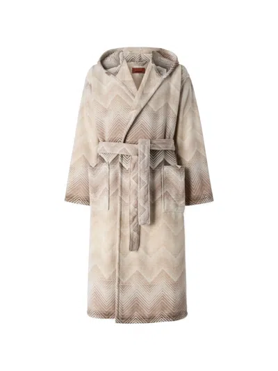 Missoni Zigzag Hooded Bathrobe In Neutral