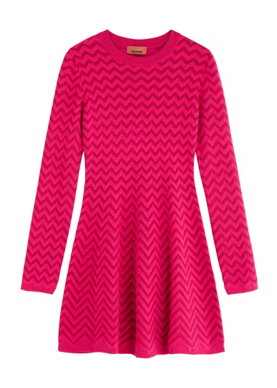 Missoni Zigzag-intarsia Cotton-blend Mini Dress In Bright Pink