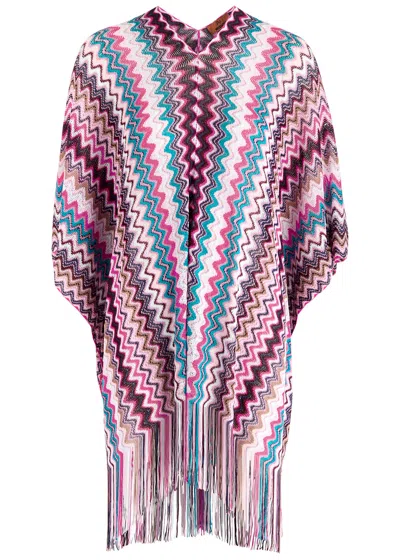Missoni Zigzag-intarsia Fine-knit Poncho In Pink