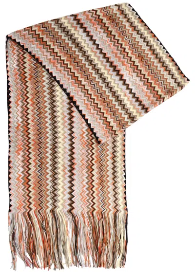 Missoni Zigzag-intarsia Fine-knit Scarf In Brown
