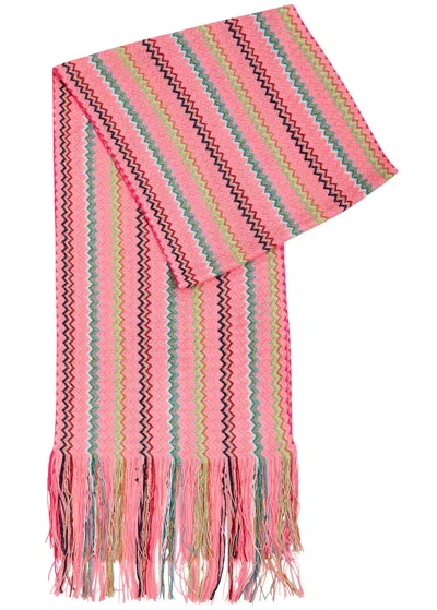 Missoni Zigzag-intarsia Fine-knit Scarf In Pink