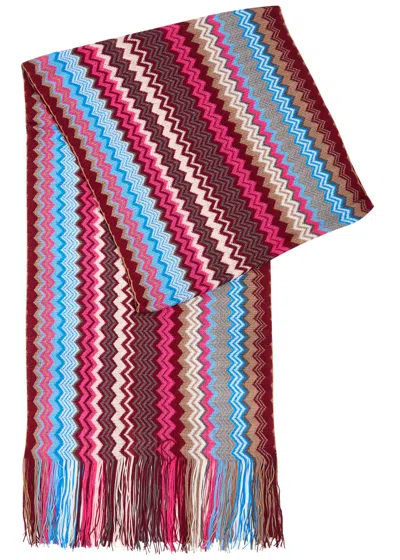 Missoni Zigzag-intarsia Fine-knit Scarf In Pink