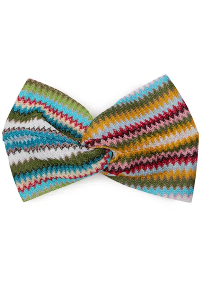 Missoni Zigzag-intarsia Knitted Headband In Green