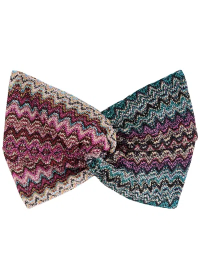 Missoni Zigzag-intarsia Knitted Headband In Purple