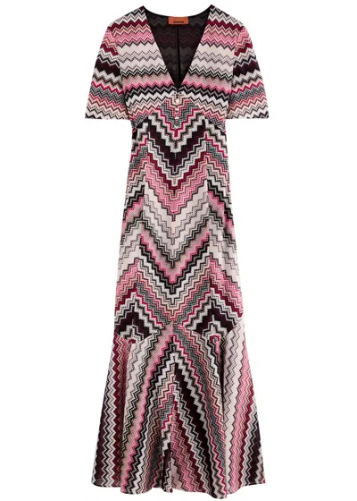 Missoni Zigzag-intarsia Metallic-knit Maxi Dress In Multicoloured