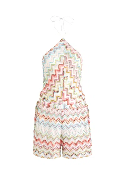 Missoni Zigzag Intarsia Metallic-knit Playsuit In Multicoloured