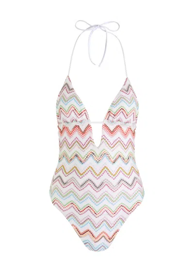 Missoni Zigzag Intarsia Metallic-knit Swimsuit In Multicoloured