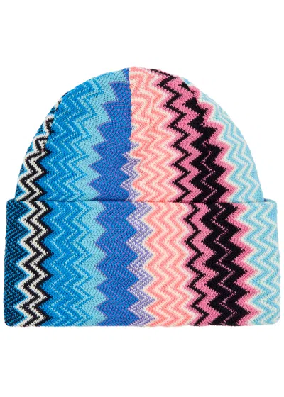 Missoni Zigzag-intarsia Wool-blend Beanie In Blue