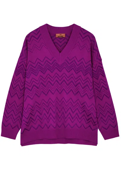 Missoni Zigzag-intarsia Wool-blend Jumper In Purple