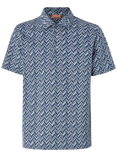 Missoni Zigzag-jacquard Cotton Polo Shirt In Blue