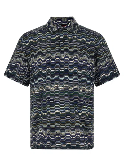 Missoni Zigzag Jacquard Knit Polo Shirt In Navy