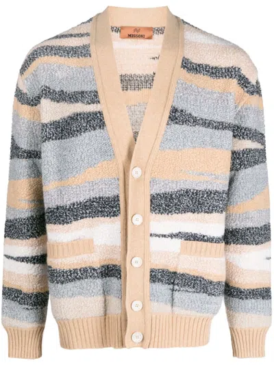 Missoni Zigzag-jacquard Wool Cardigan In Neutrals