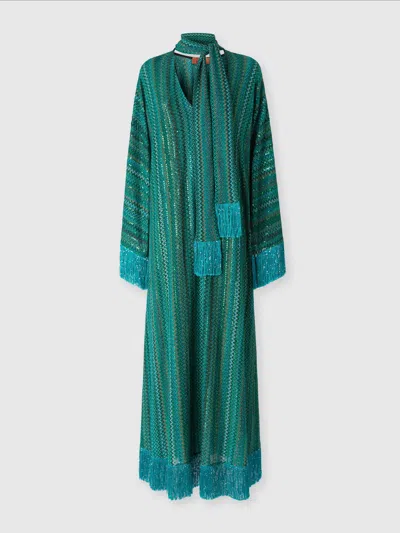 Missoni Zickzack-kaftan Mit Pailletten Und V-ausschnitt Und Abnehmbarem Schal Mit Fransen In Multicoloured
