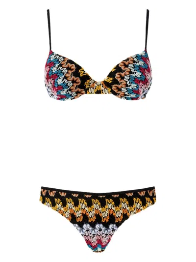 Missoni Zigzag-knit Bikini Set In Black