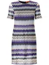 Missoni Chevron Stripe Short Sleeve Shift Dress In Blue