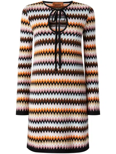 Missoni Striped Wool Knit Long Sleeve Mini Dress In Multicolor