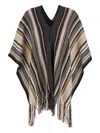 Missoni Multicolor Cape With V Neck And All-over Zigzag Motif In Wool Blend Woman In Gray