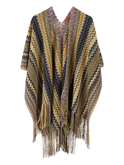 MISSONI ZIGZAG-KNIT FRINGED PONCHO