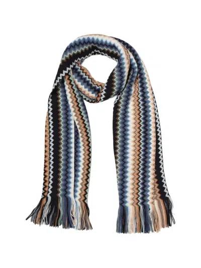 Missoni Zigzag Knit Fringed Scarf In Metallic