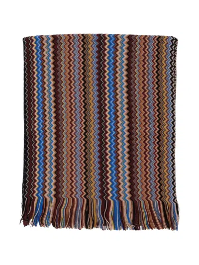 Missoni Zigzag Knit Fringed Scarf In Brown