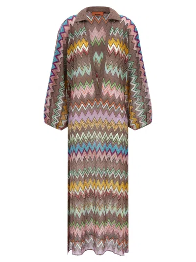 Missoni Zigzag Knit Lamé Midi Dress With Puff Sleeves In Multi