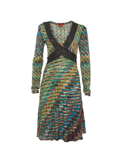 Pre-owned Missoni Zig-zag Knit Midi Dress In Blue