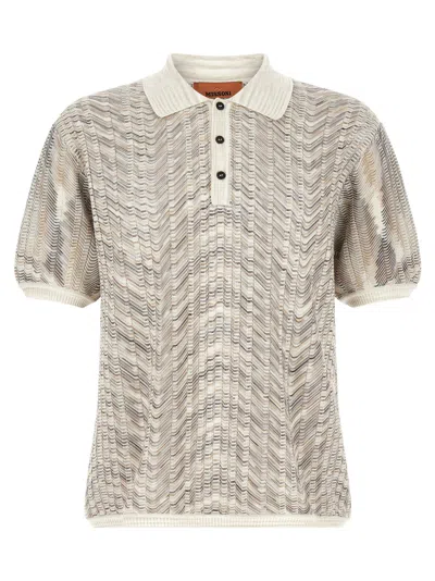 Missoni Zig-zag Knit Polo Shirt In Beige