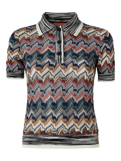 Missoni Zigzag Knit Polo Top In Neutral